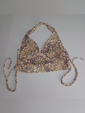 Social Scene Hippie Floral Cropped Halter Top Sz L